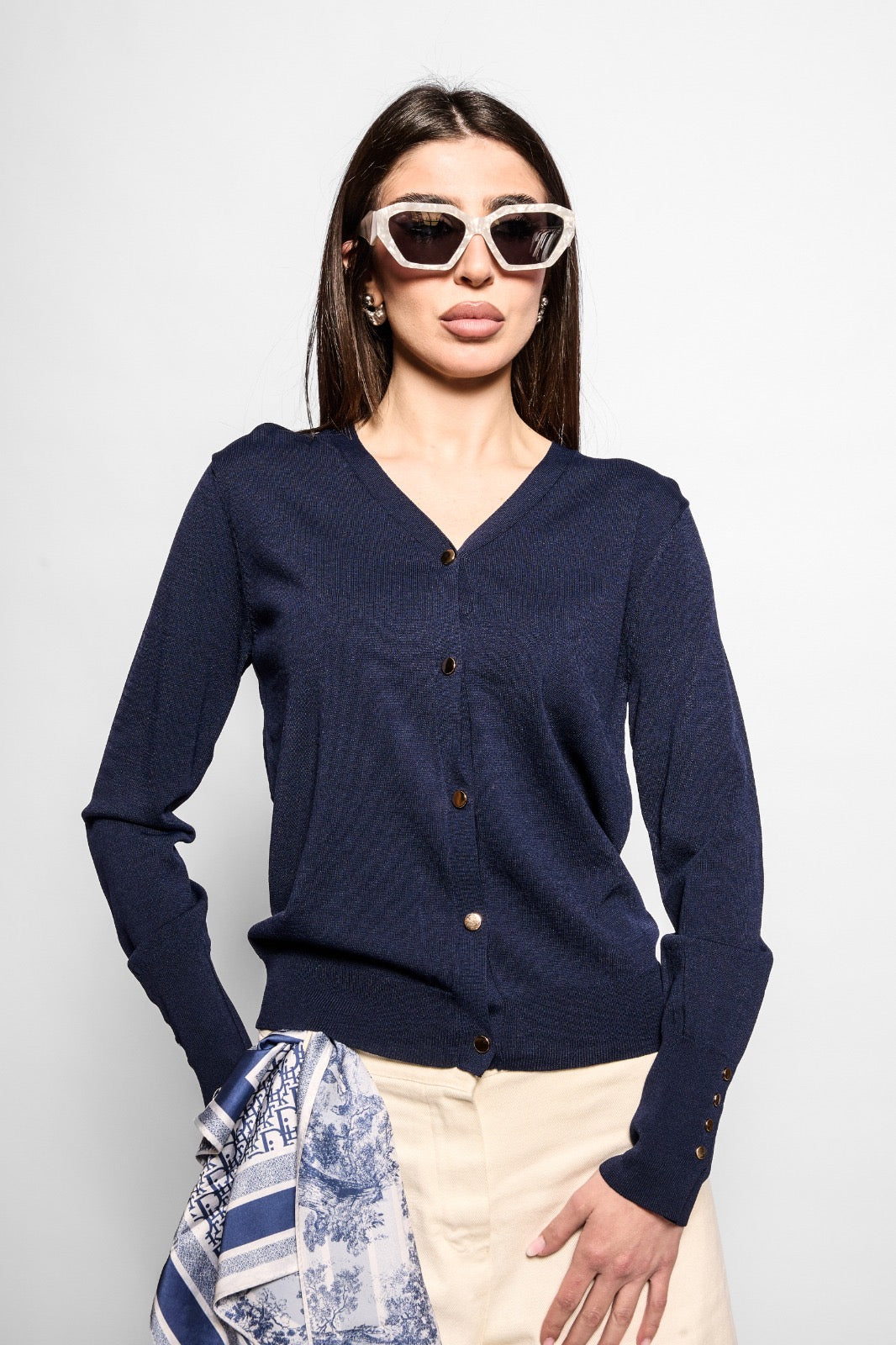 Cardigan filo basic blu