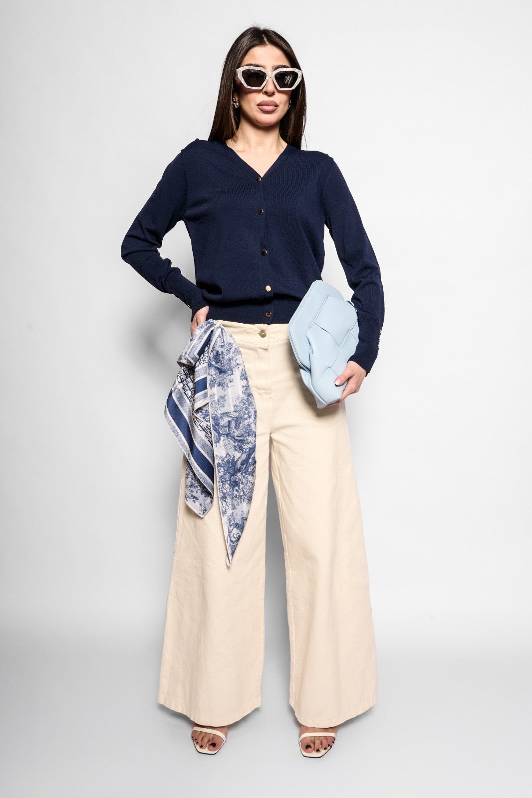 Cardigan filo basic blu