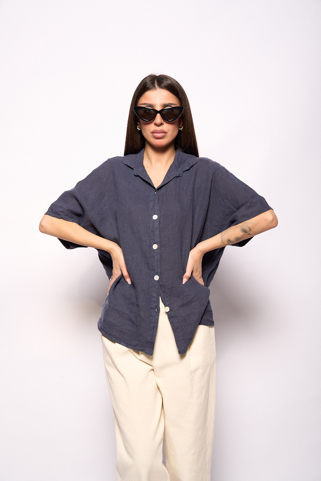 Camicia lino blu