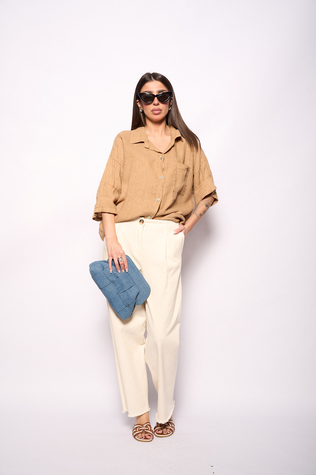 Camicia lino camel