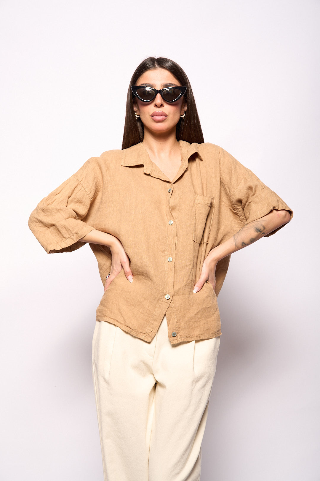 Camicia lino camel