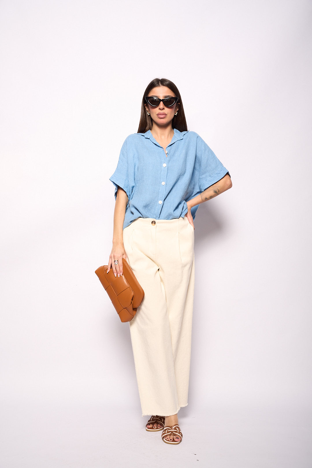 Camicia lino azzurra
