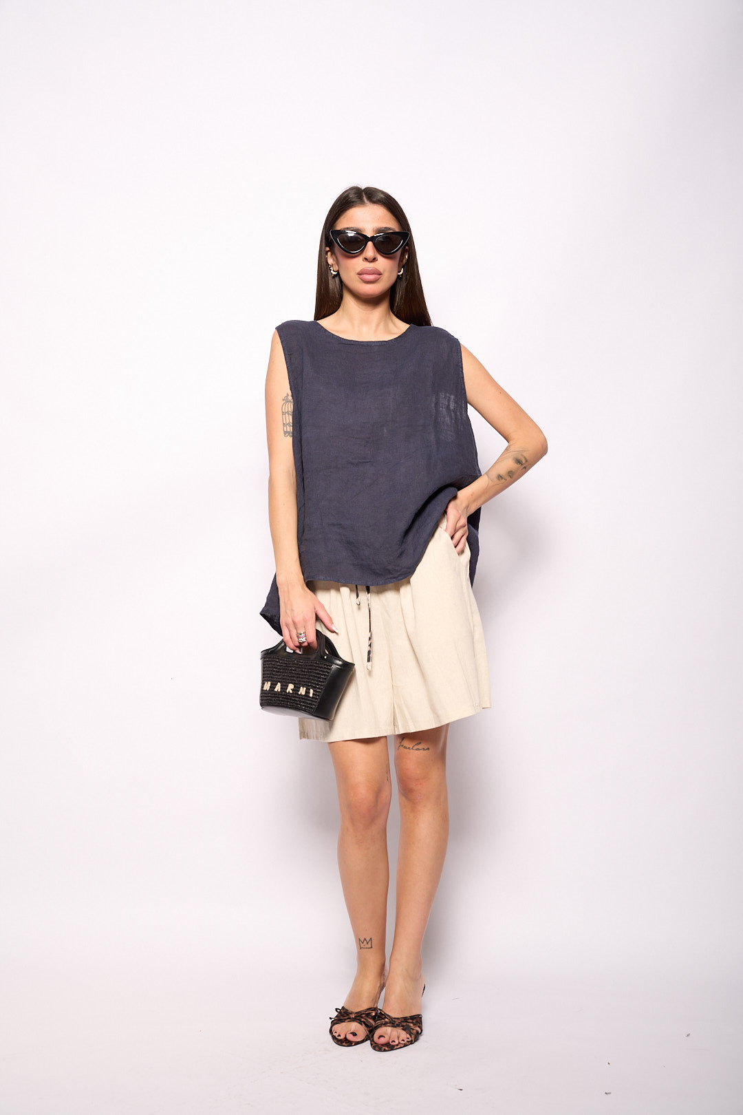 Canotta lino blu