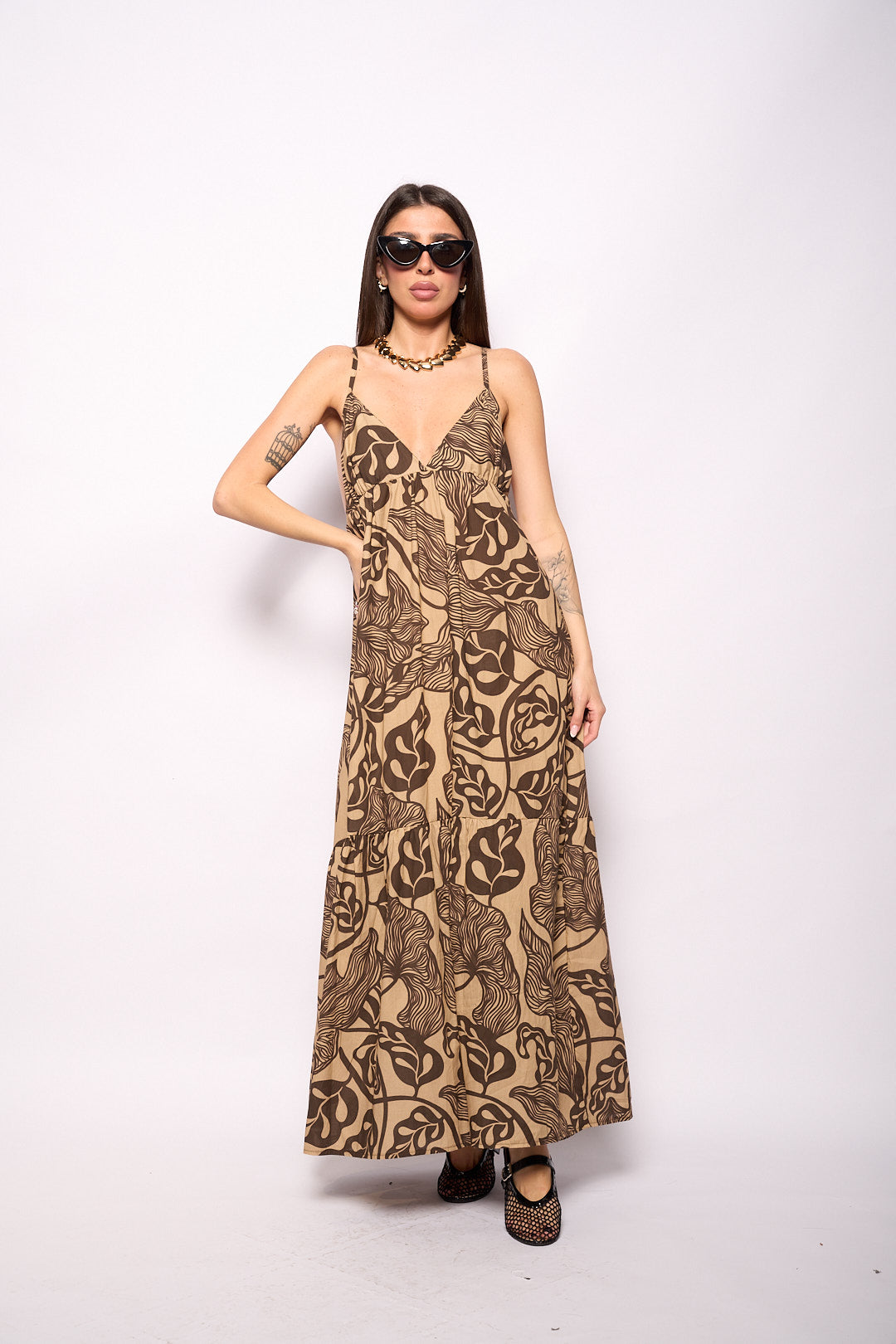 Abito stampa beige