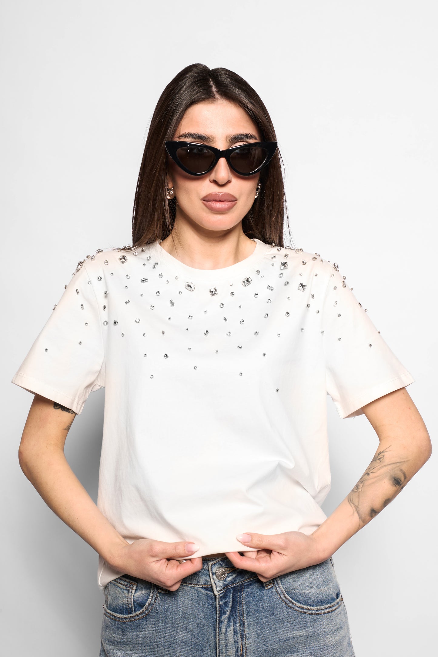 T-shirt strass bianca