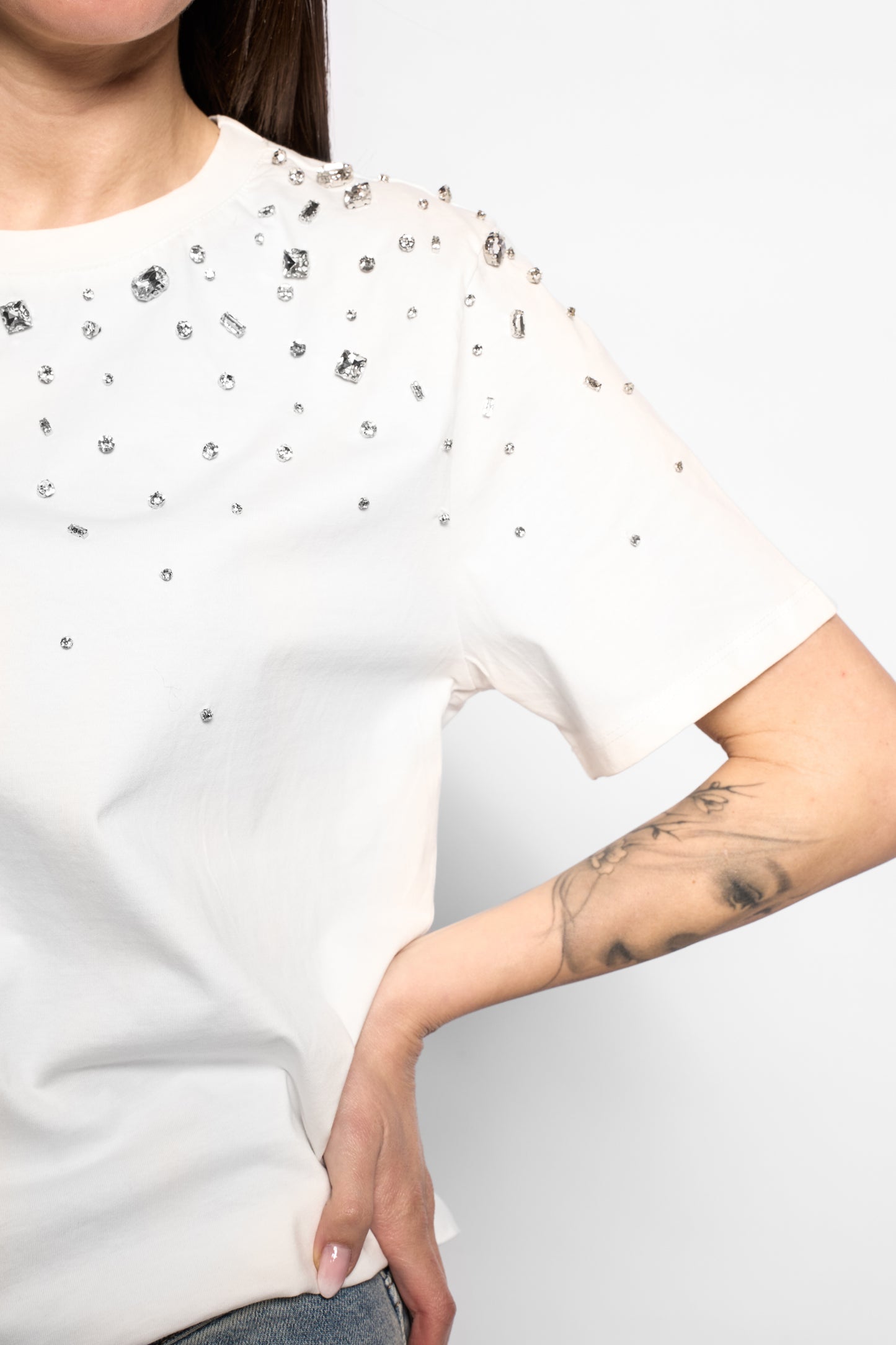 T-shirt strass bianca