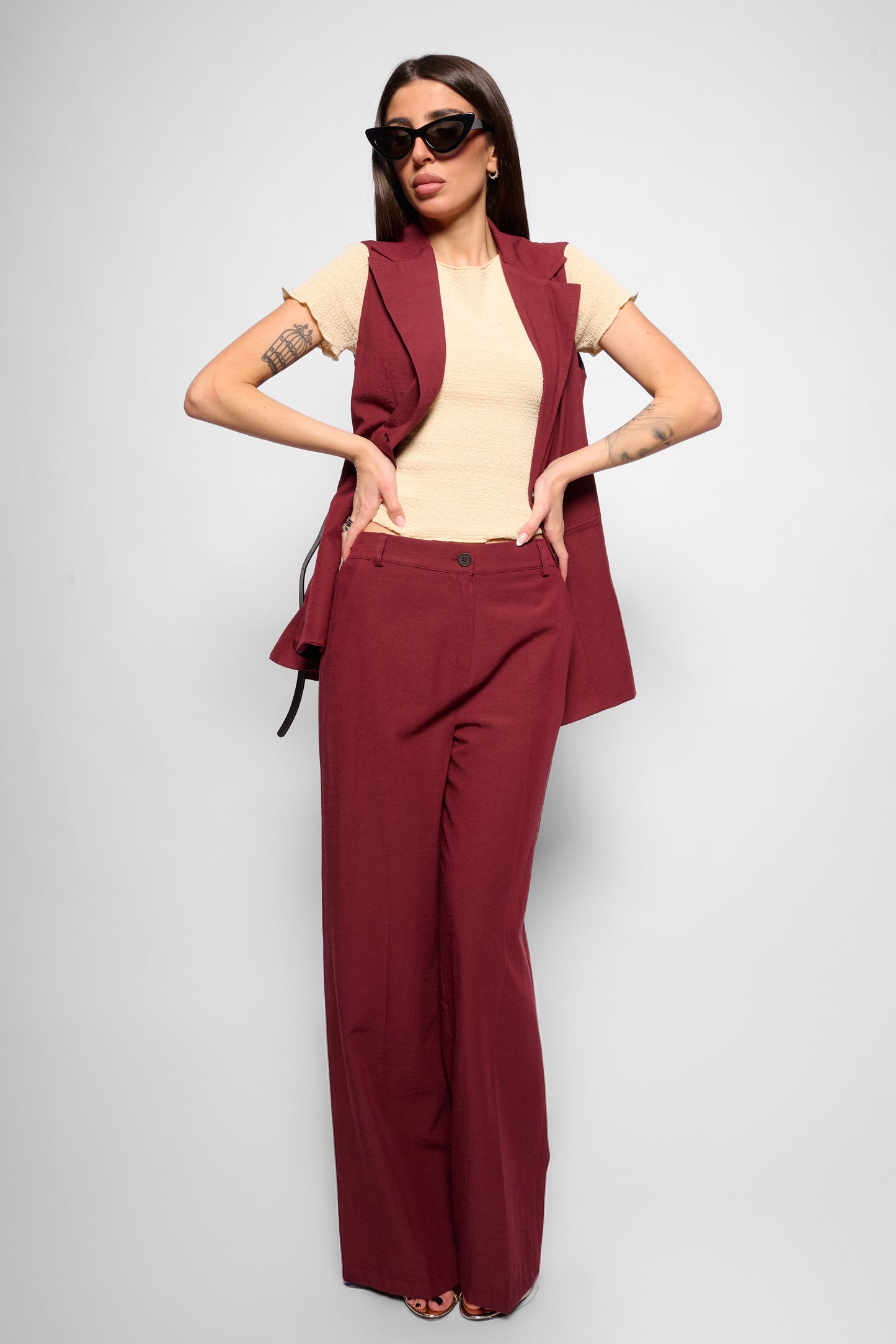 Pantalone tailleur bordeaux
