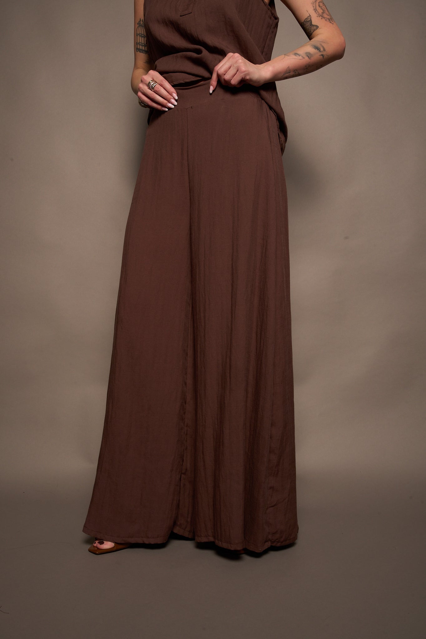 Pantalone lino marrone