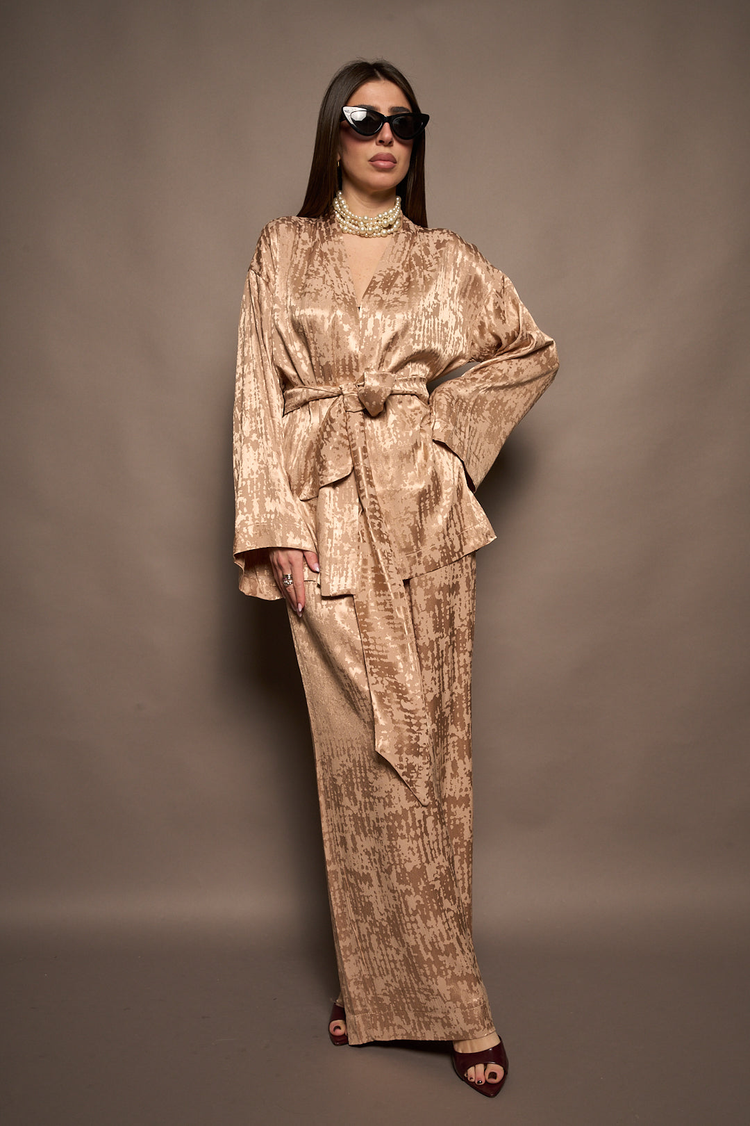 Pantalone satin cipria