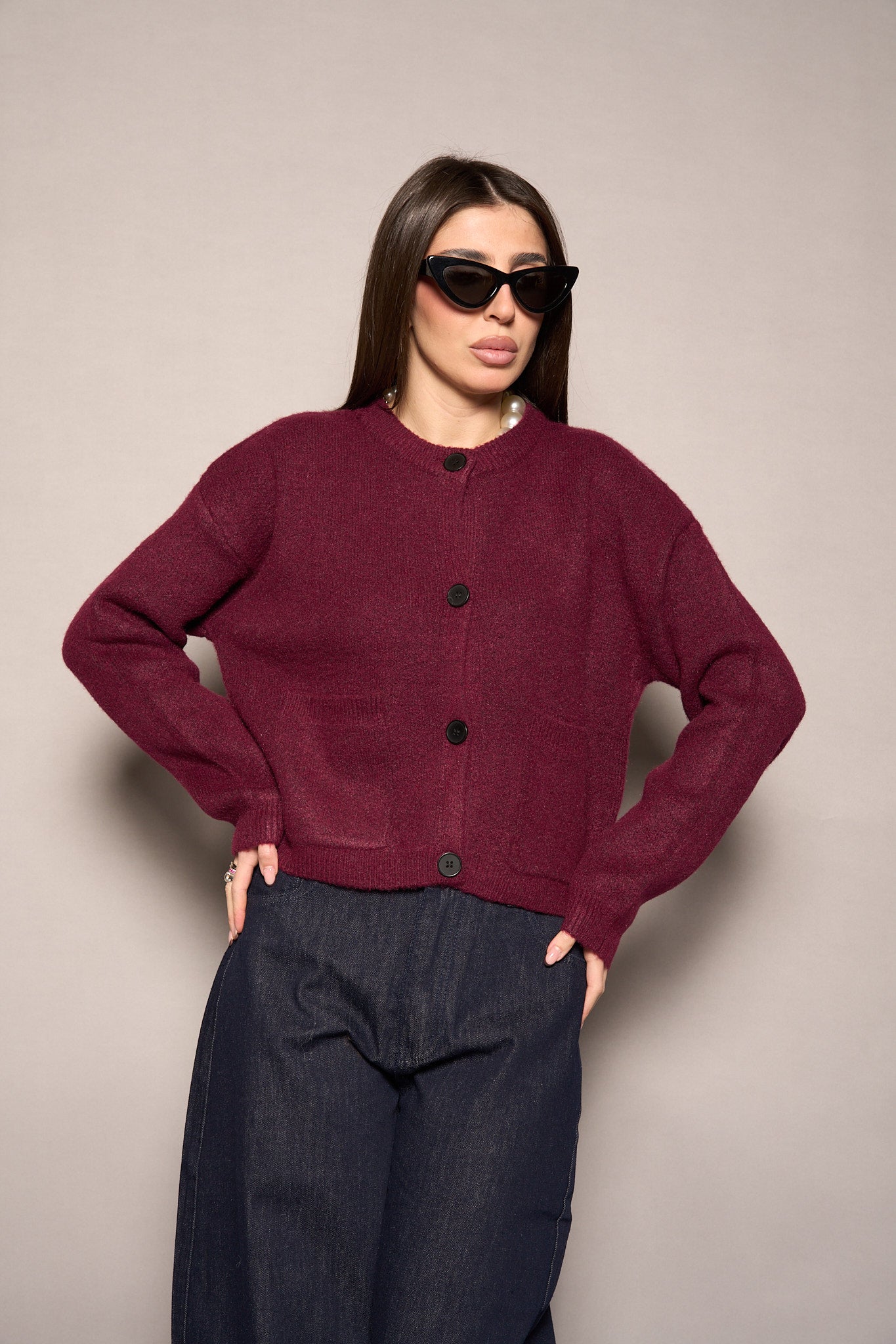 Cardigan tasche bordeaux