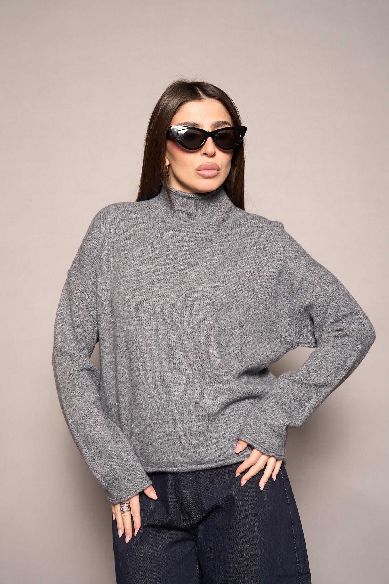 Maglione lamè grigio
