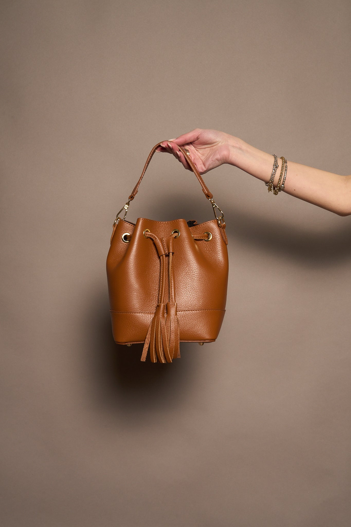 Secchiello vera pelle camel