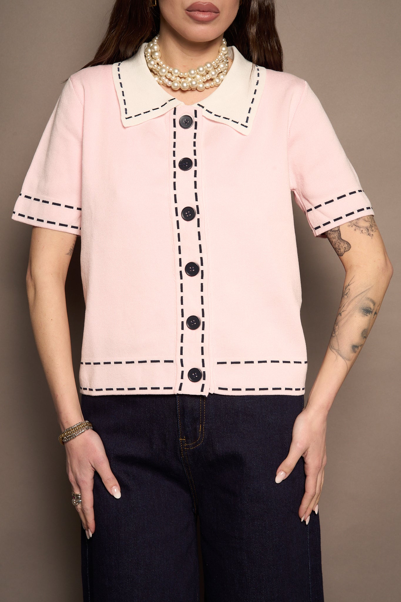 Cardigan in maglia rosa