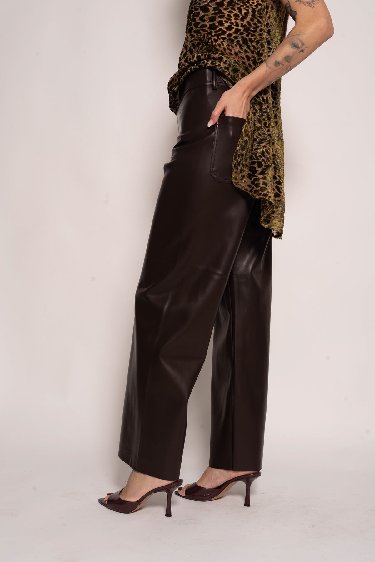 Pantalone pelle bodeaux