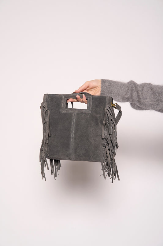 Borsa camoscio con frange vera pelle