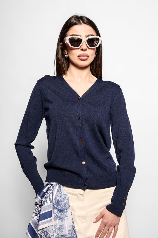 Cardigan filo basic blu