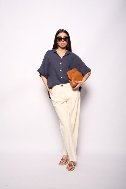 Camicia lino blu