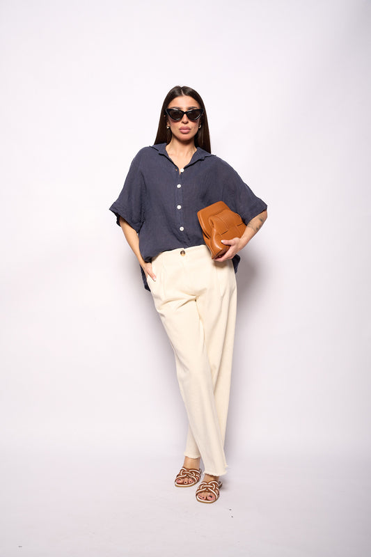 Camicia lino blu