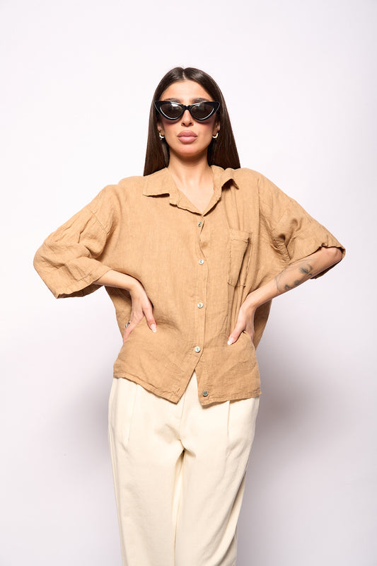 Camicia lino camel