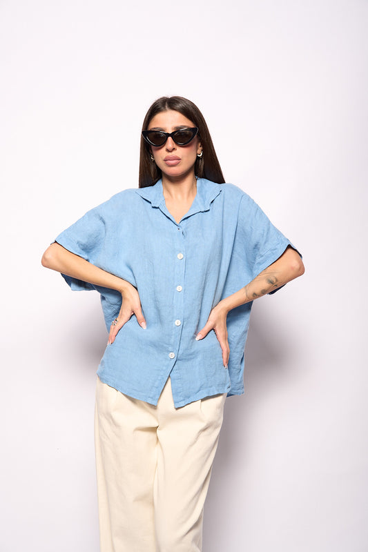 Camicia lino azzurra