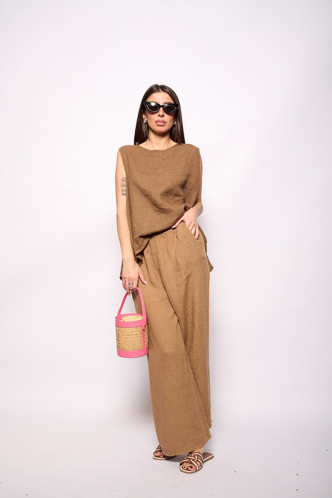 Canotta lino camel