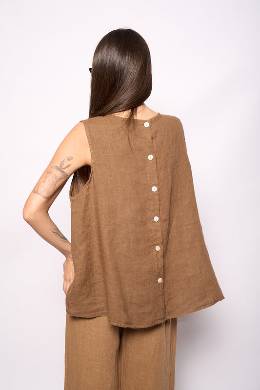 Canotta lino camel