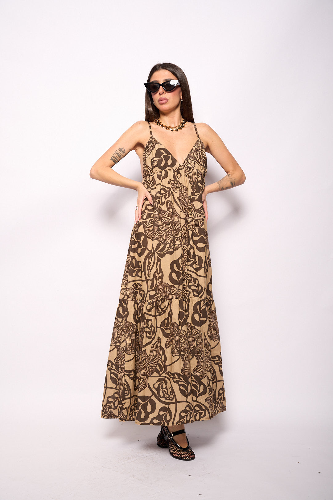 Abito stampa beige