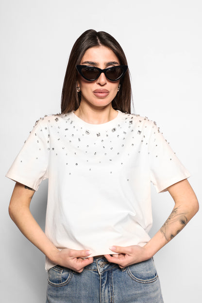 T-shirt strass bianca