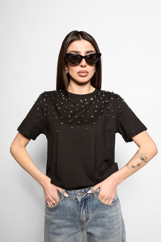 T-shirt strass nera