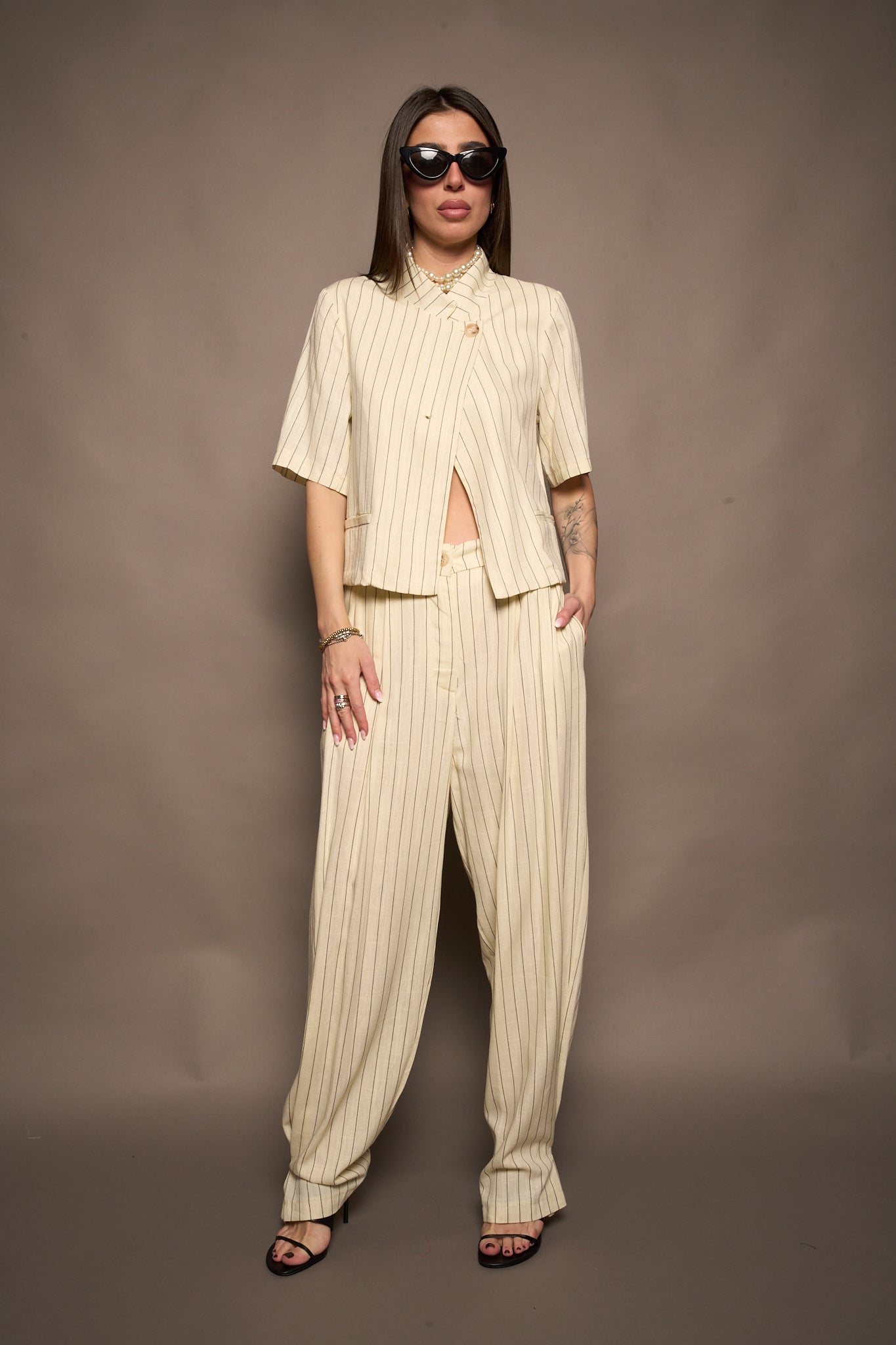 Pantalone righe bianco