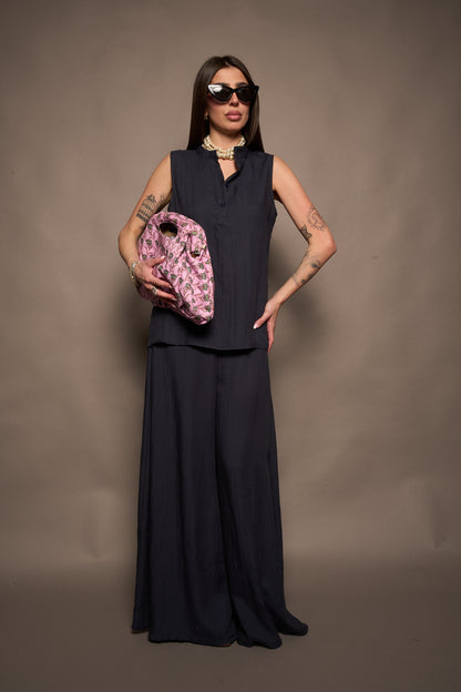 Pantalone lino blu