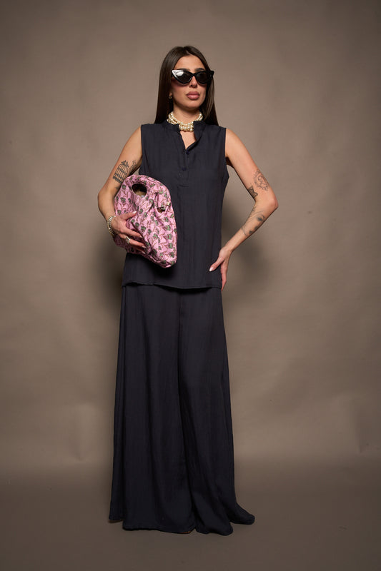 Pantalone lino blu