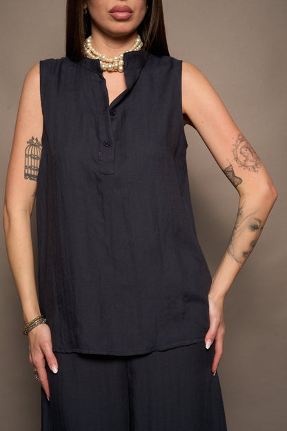 Blusa lino blu