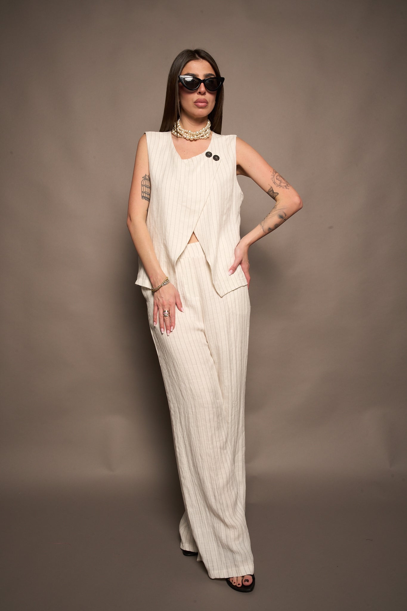 Gilet righe bianco
