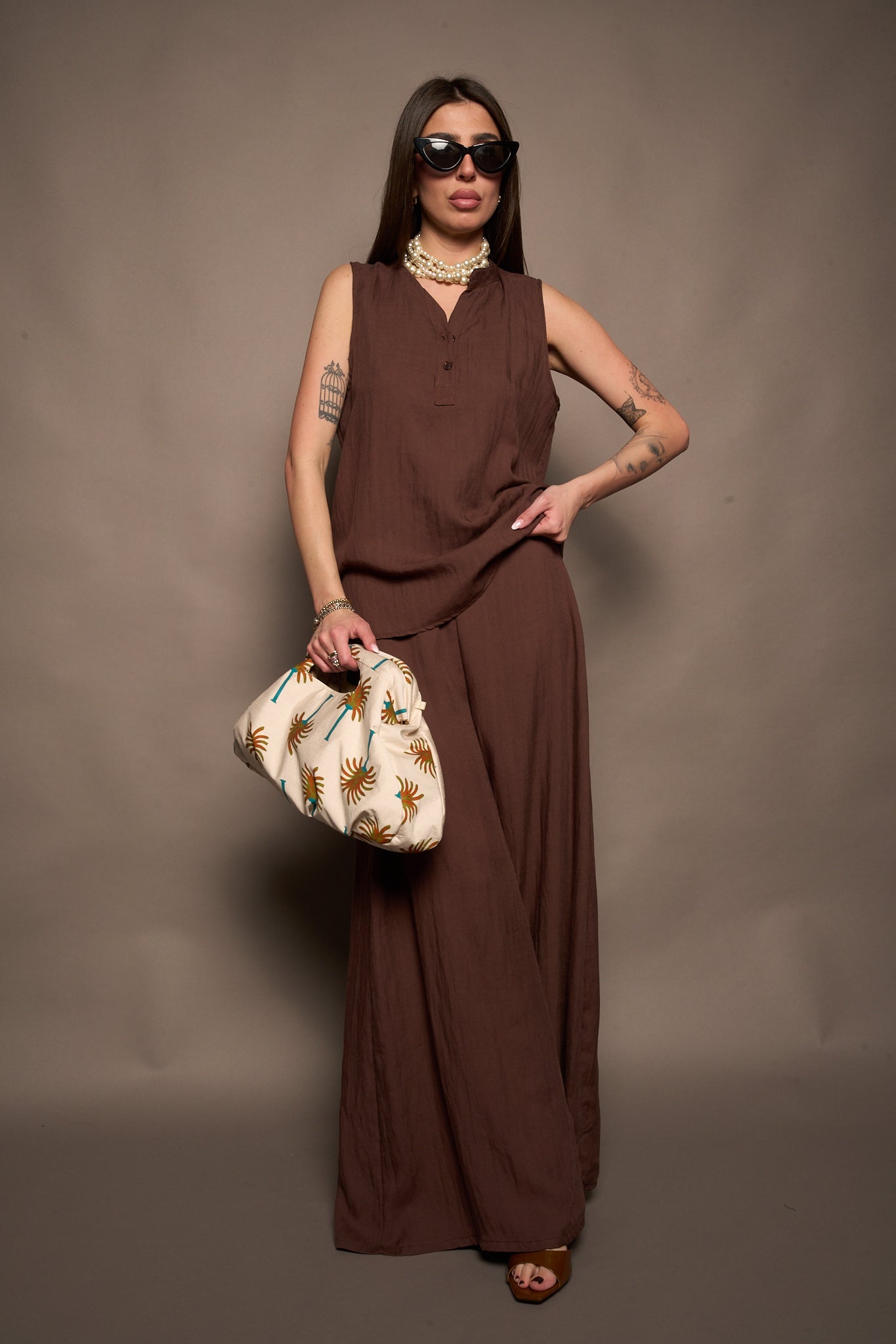 Pantalone lino marrone