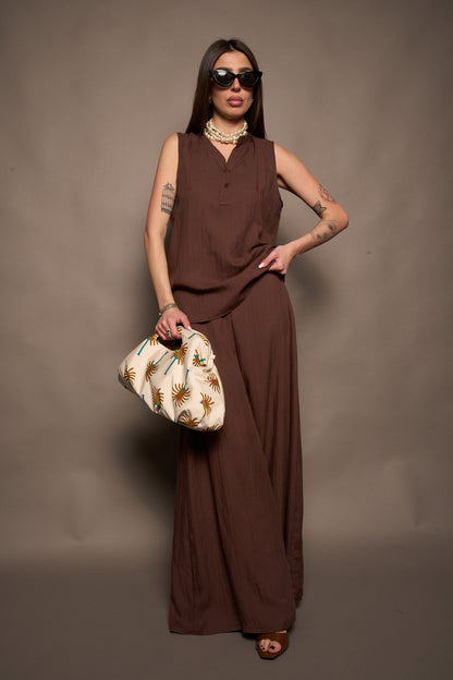 Pantalone lino marrone