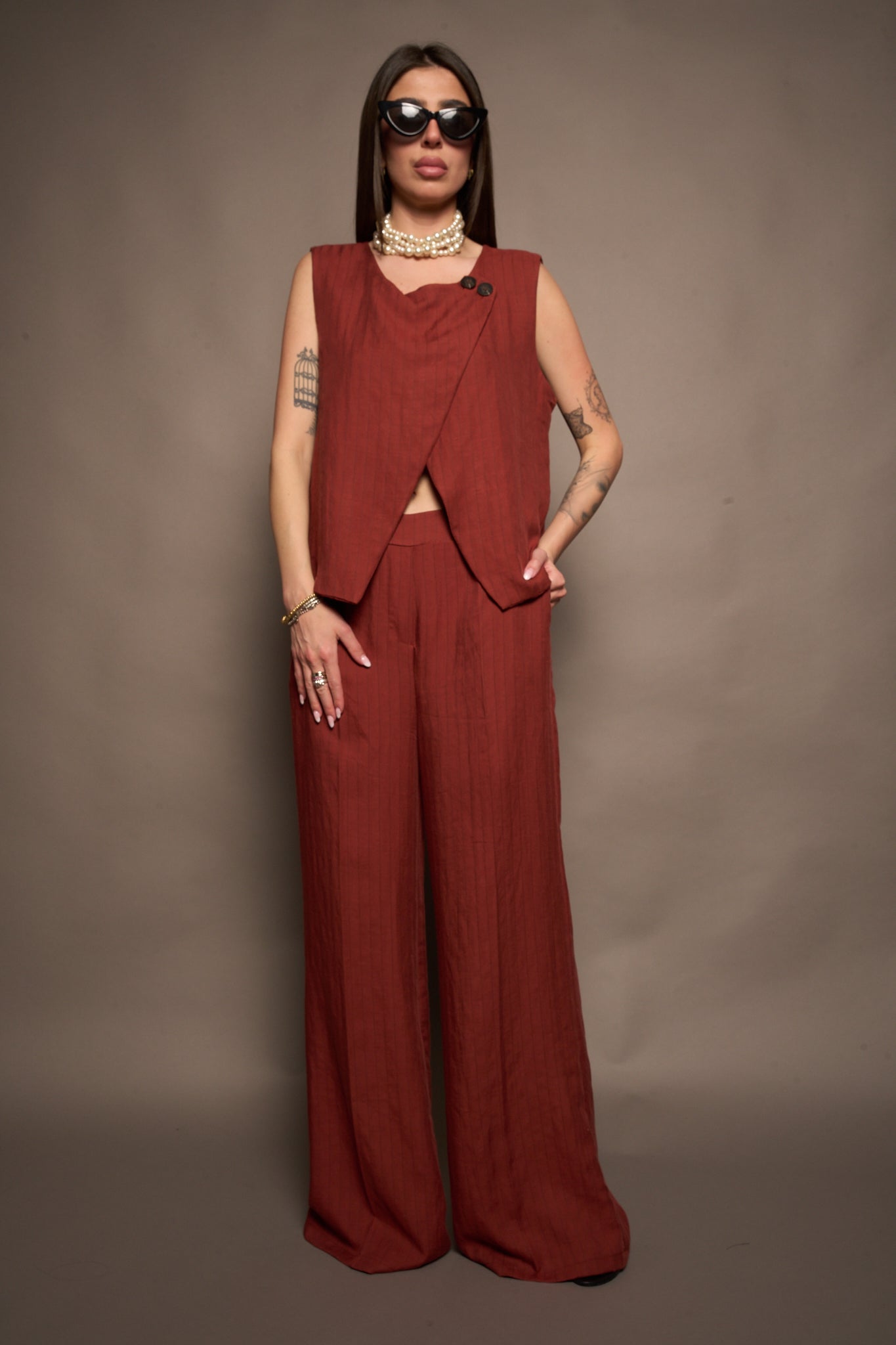 Pantalone righe mattone