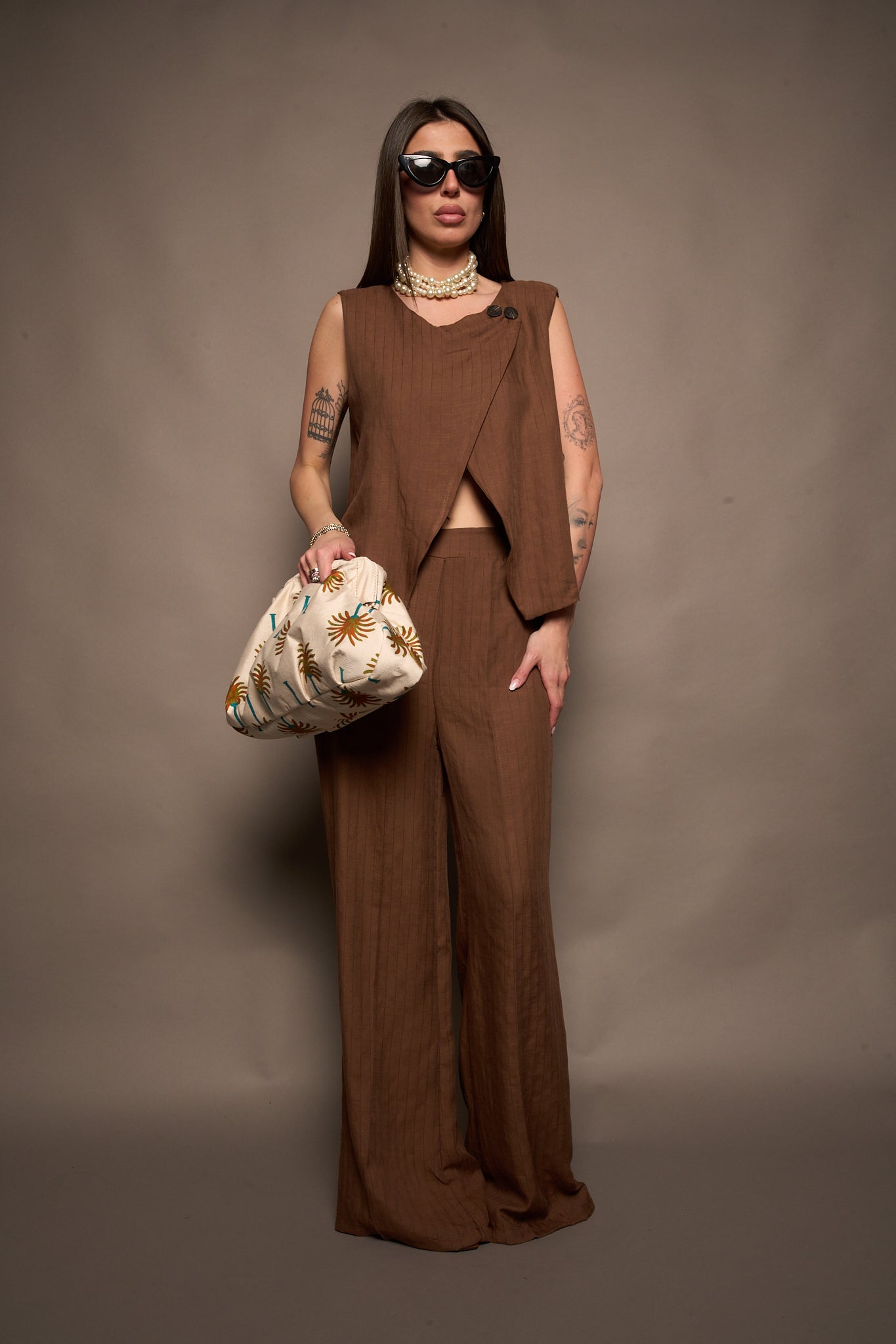 Gilet righe marrone