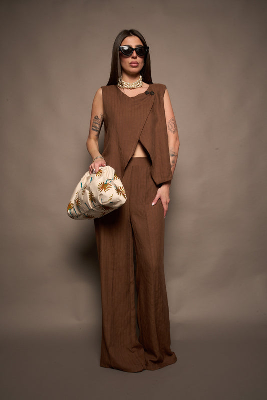 Pantalone righe marrone