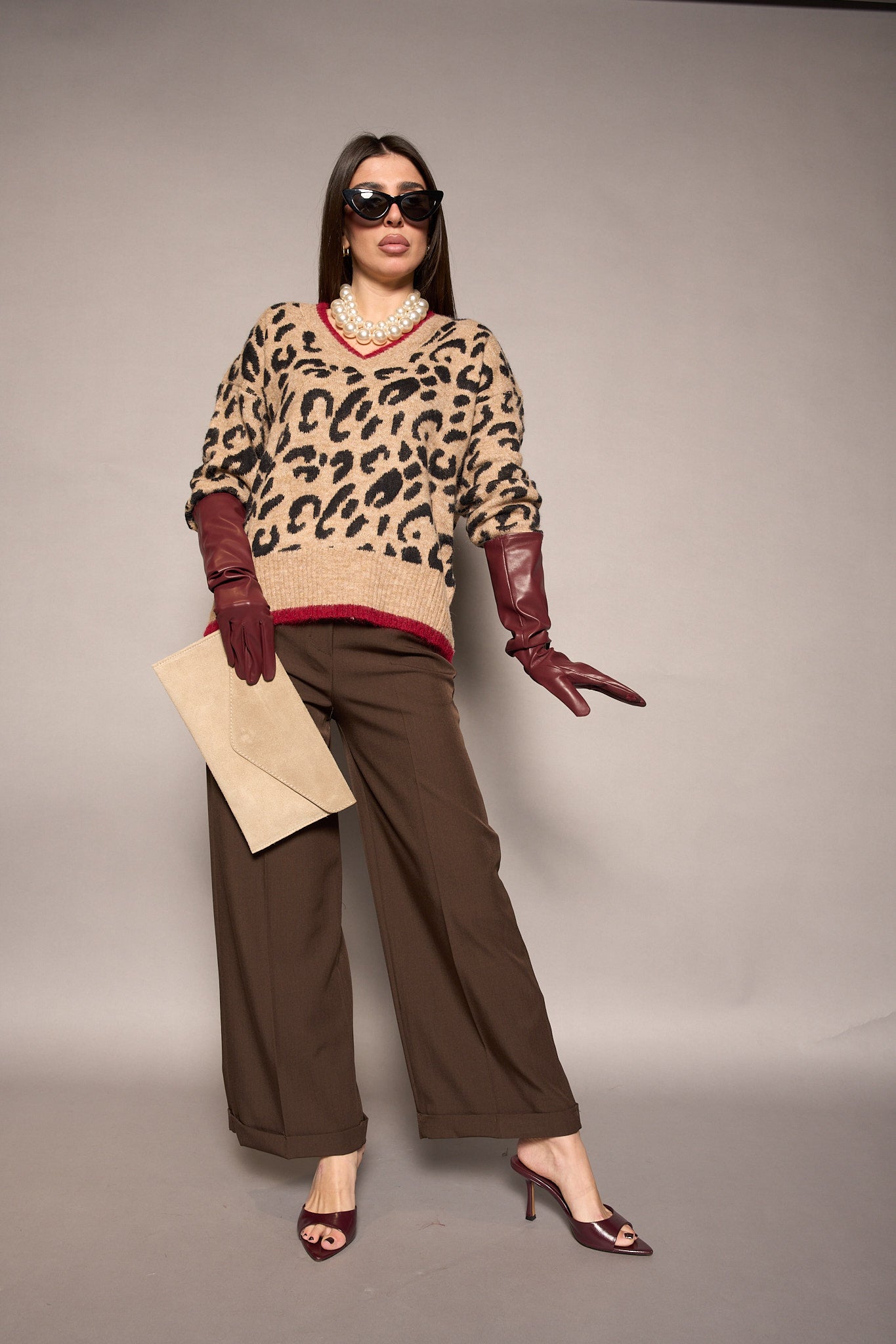 Pantalone piega marrone