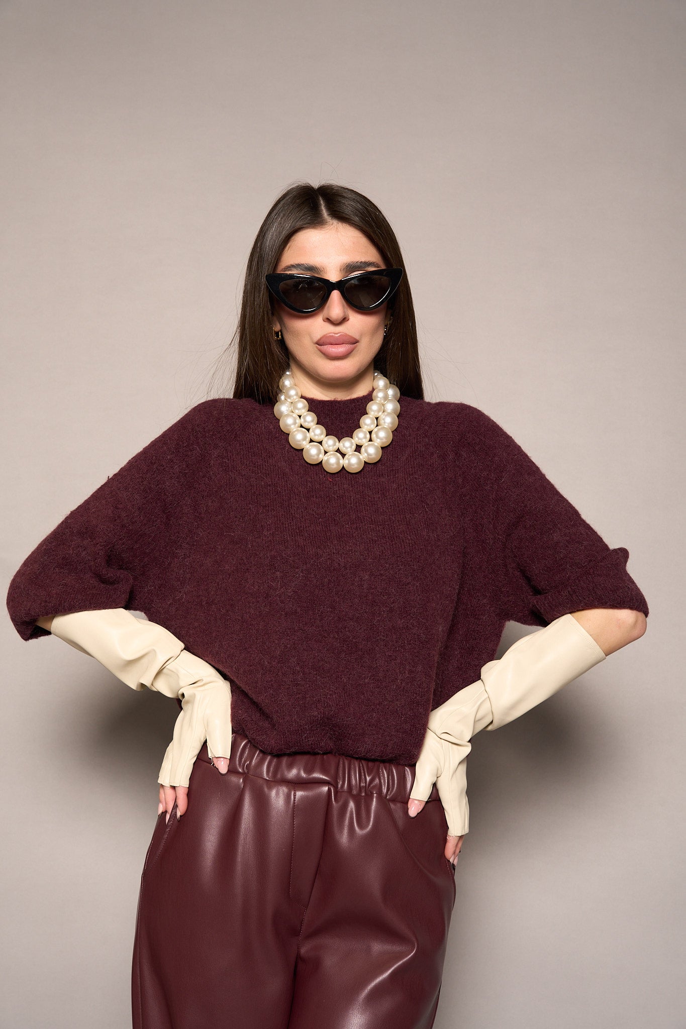 Maglione manica corta bordeaux