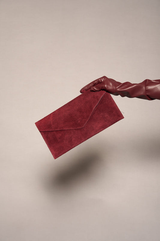 Pochette suede bordeaux