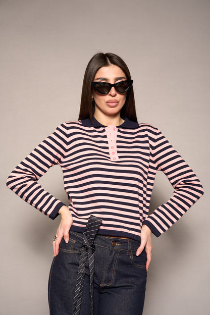 Polo righe rosa