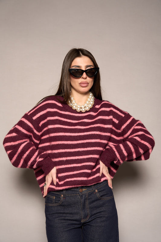Maglione righe rosa