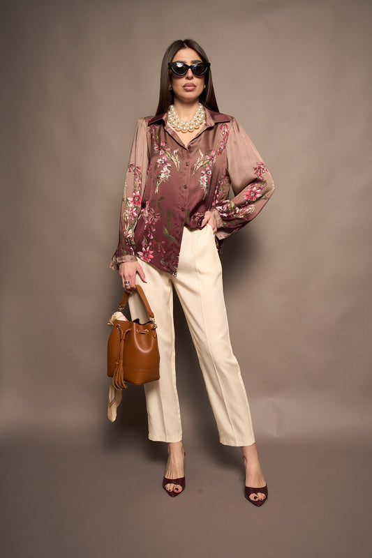 Camicia fiori bordeaux