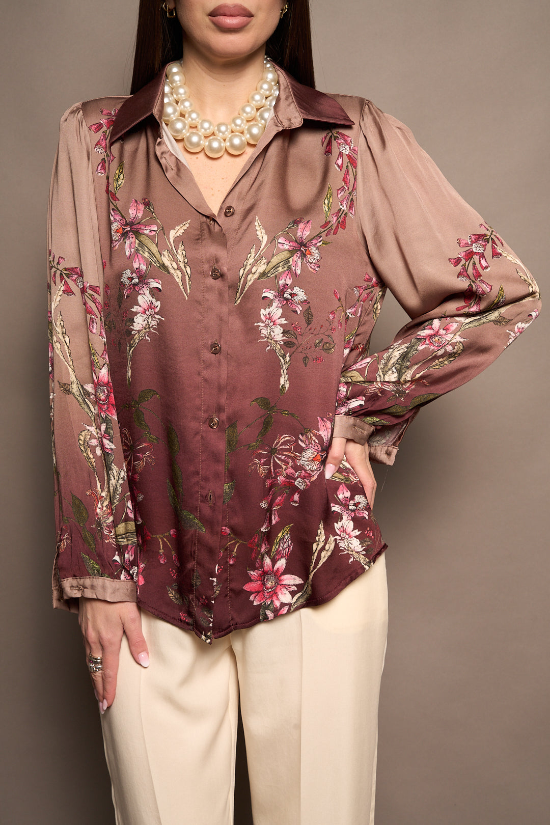 Camicia fiori bordeaux