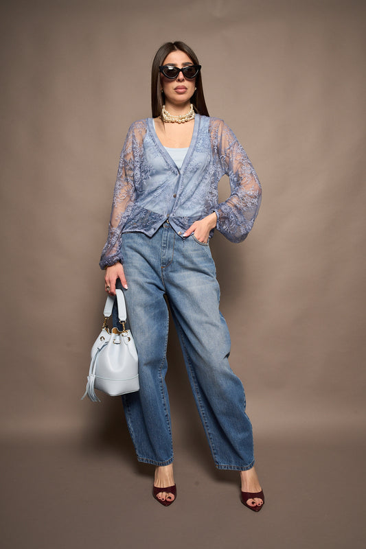 Cardigan pizzo azzurro