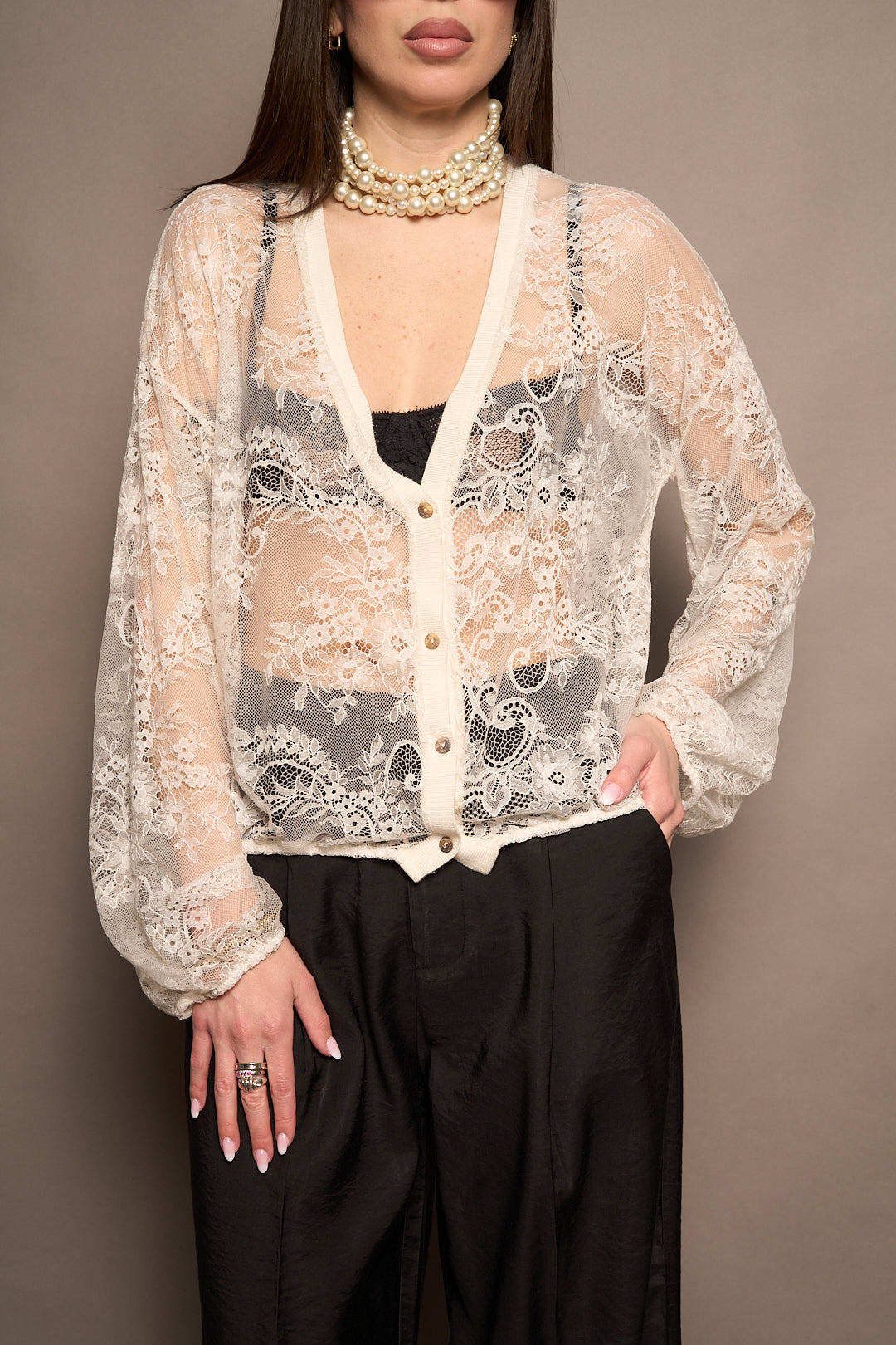 Cardigan pizzo bianco