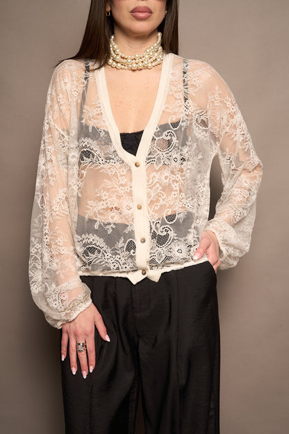 Cardigan pizzo bianco
