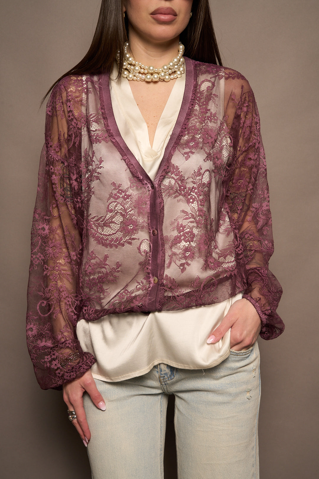 Cardigan pizzo bordeaux